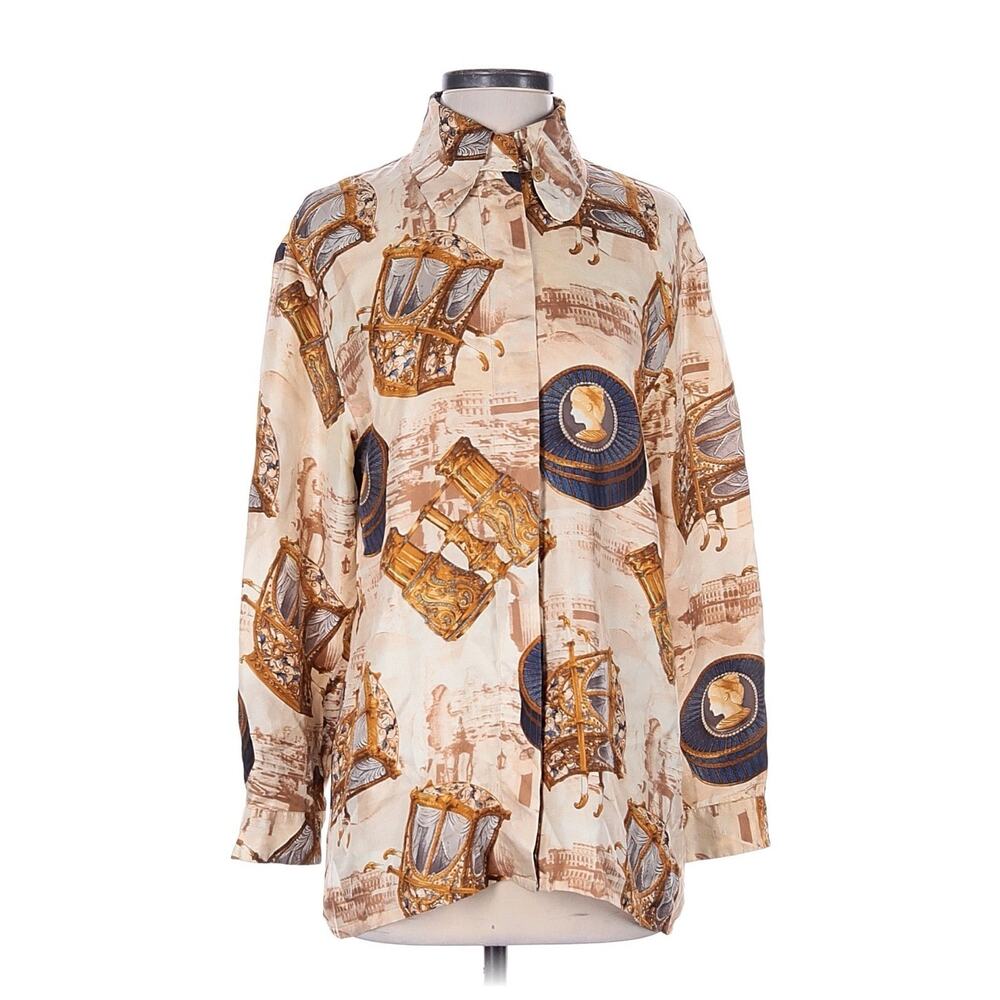 VTG Dino Valiano Printed Royal Greek Button Down Shirt Cream 36